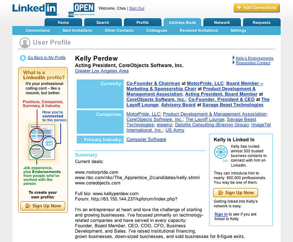 LinkedIn: User Profile 2004