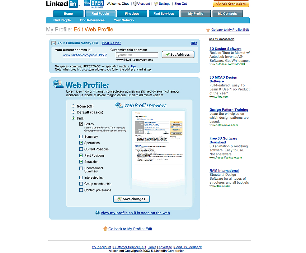 LinkedIn: Public Profiles 2006